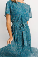 Prim Pleated Dress | Persian Blue Print