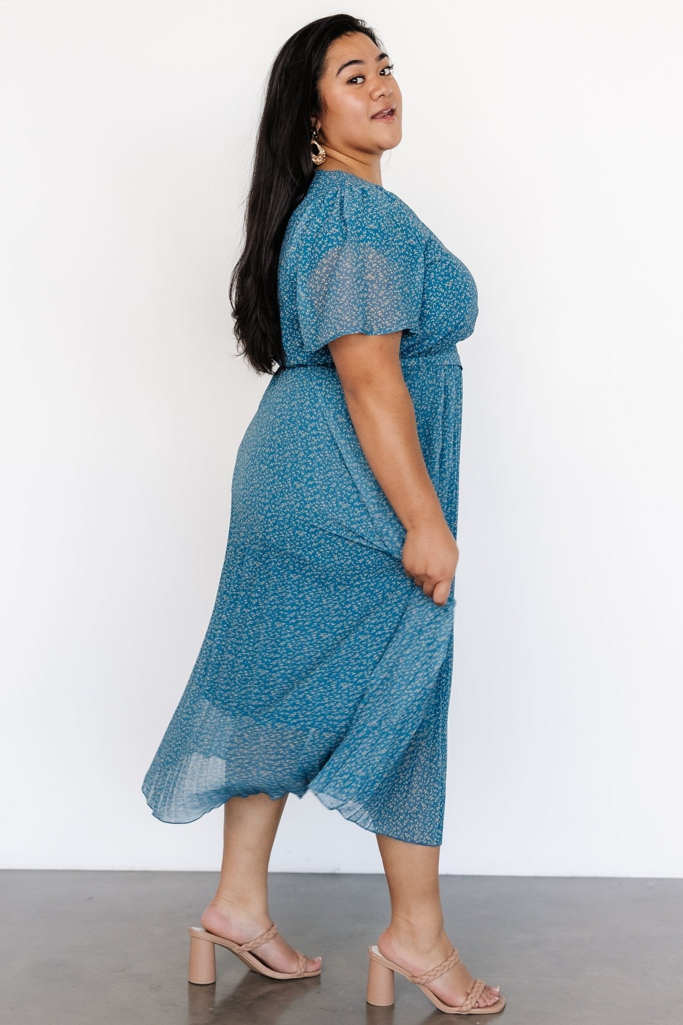 Prim Pleated Dress | Persian Blue Print