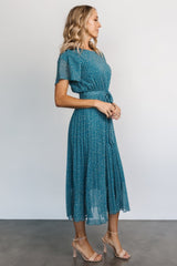 Prim Pleated Dress | Persian Blue Print