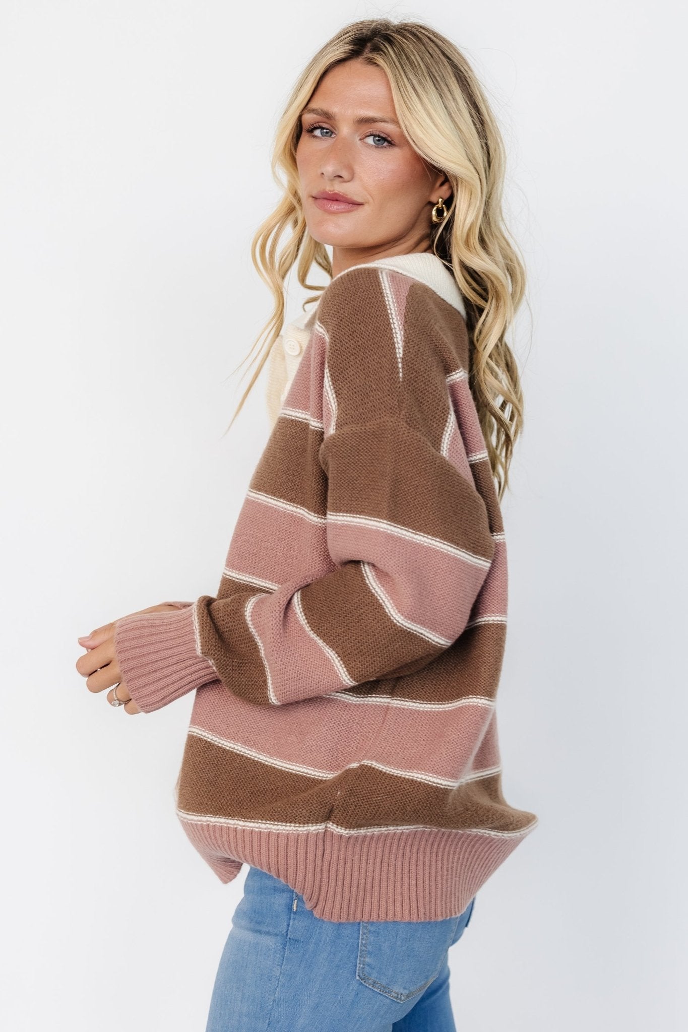 Priya Striped Sweater | Mauve + Mocha