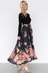 Qadira Off Shoulder Dress | Black + Multi Floral