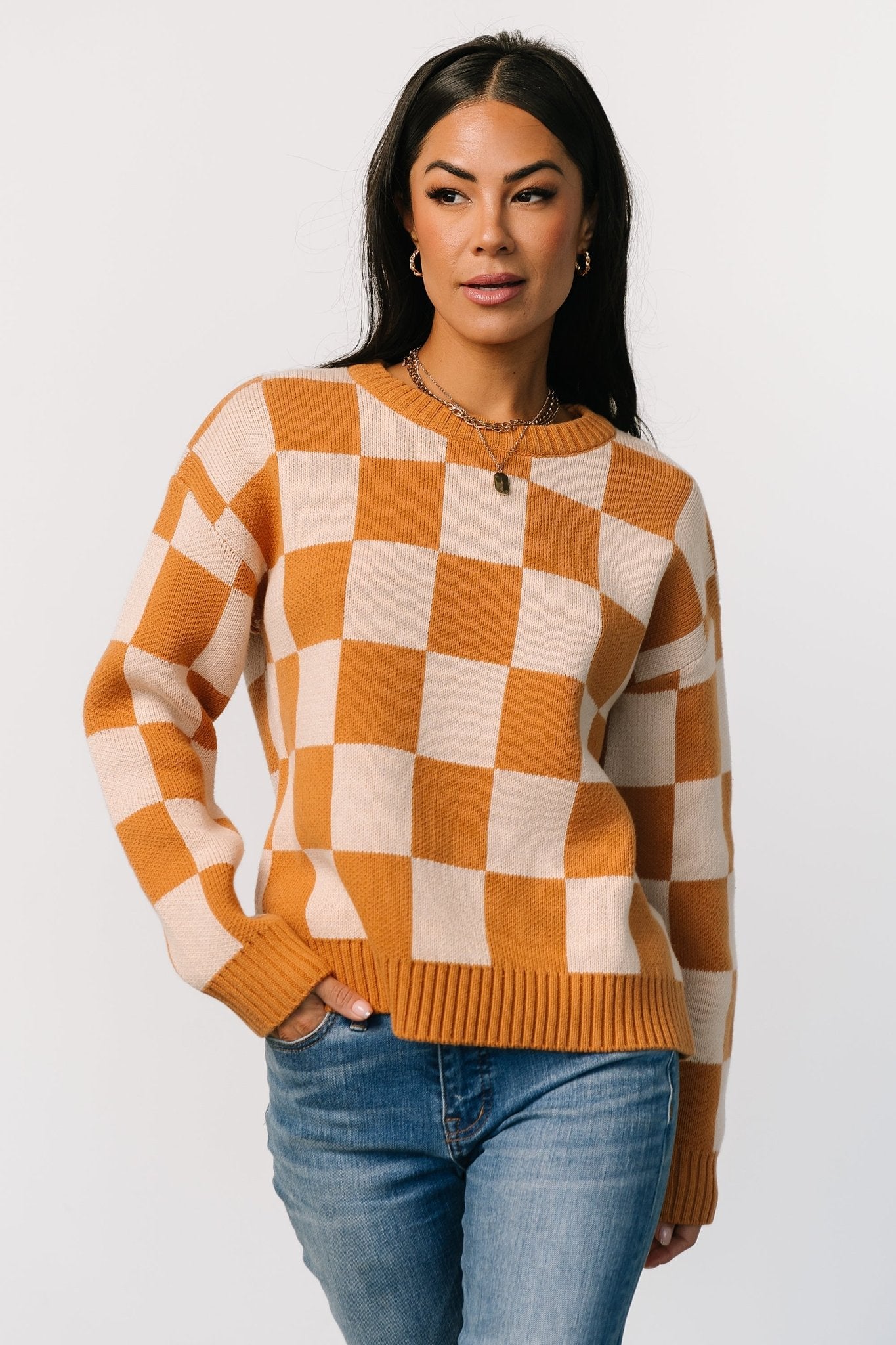 Quincy Checkered Sweater | Pumpkin Spice
