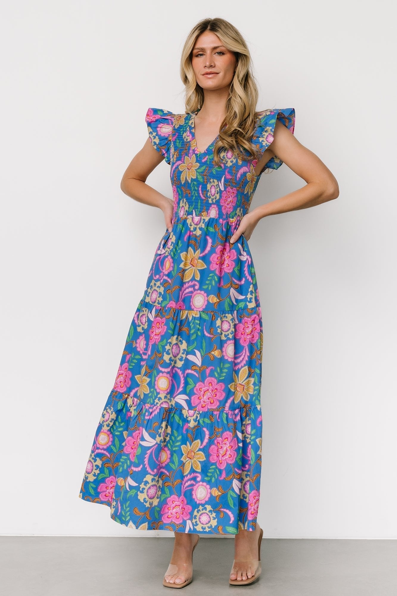 Ranchero Smocked Maxi Dress | Blue Multi Print