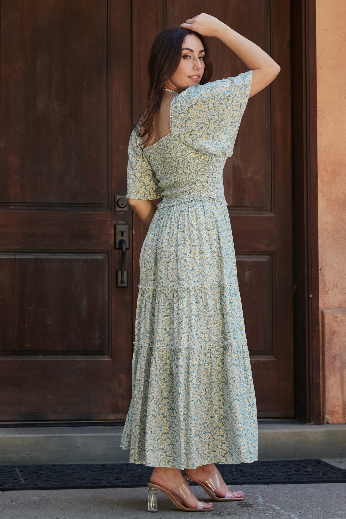 Regina Smocked Maxi Dress | Green Floral