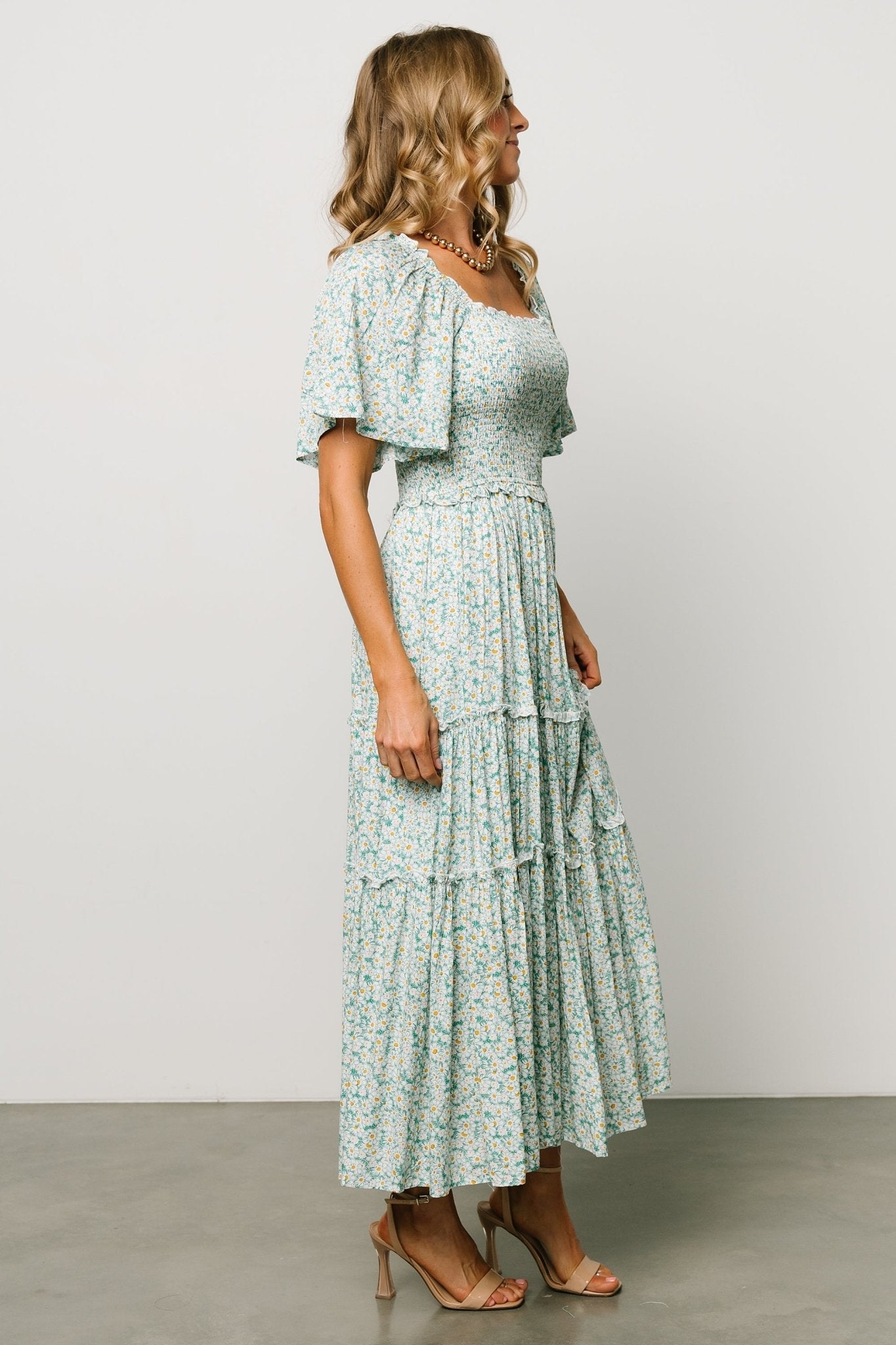 Regina Smocked Maxi Dress | Green Floral
