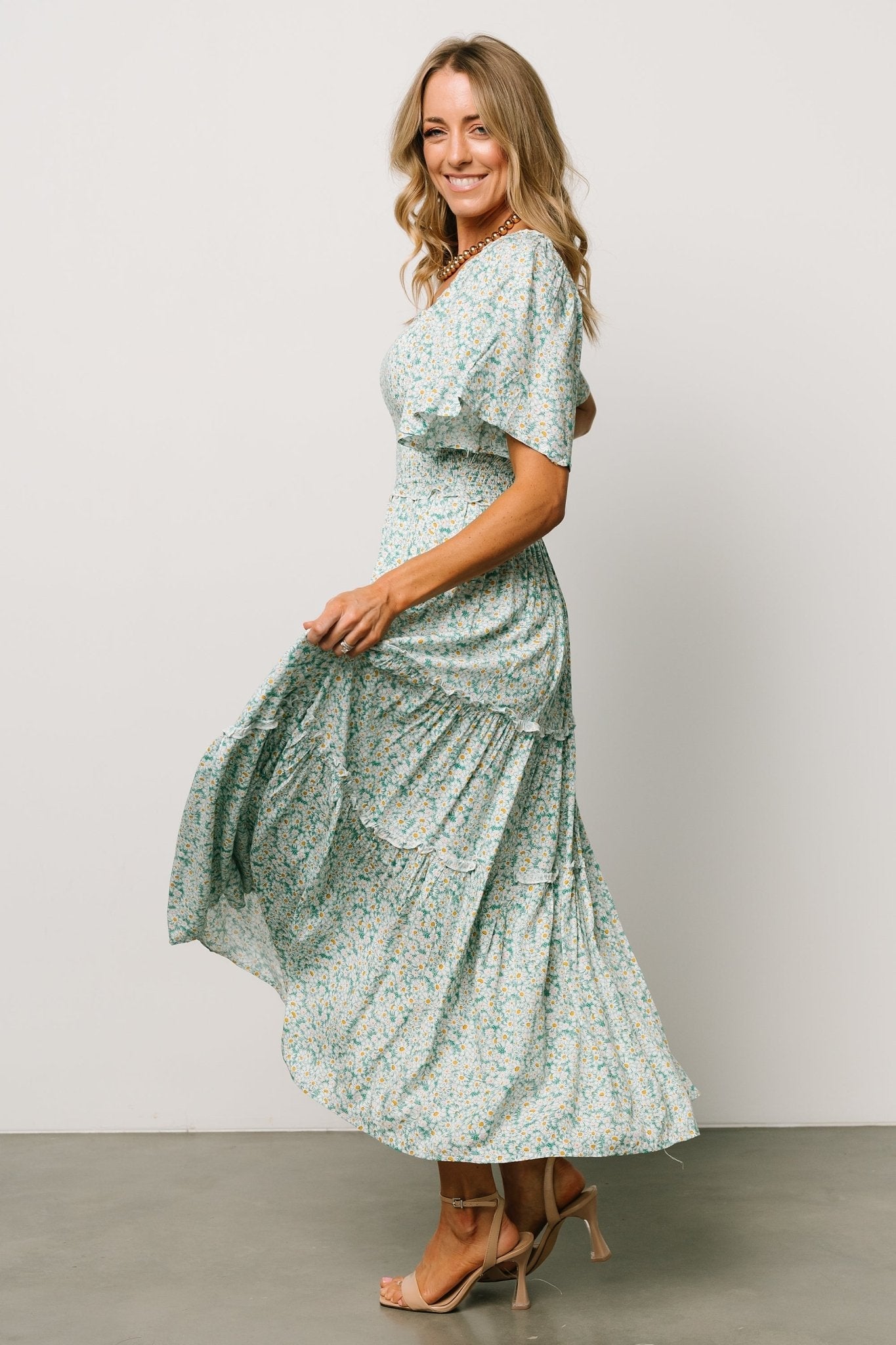 Regina Smocked Maxi Dress | Green Floral