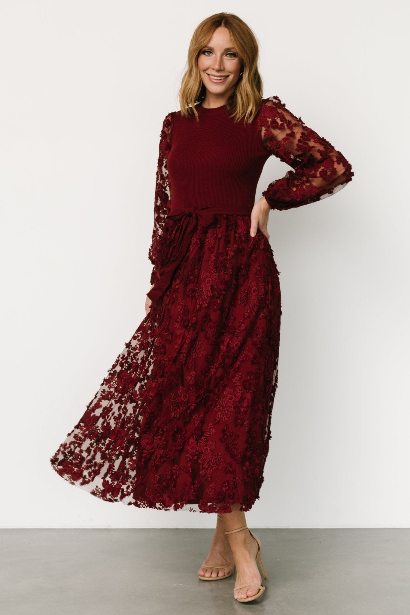 Roslyn Embroidered Dress | Wine