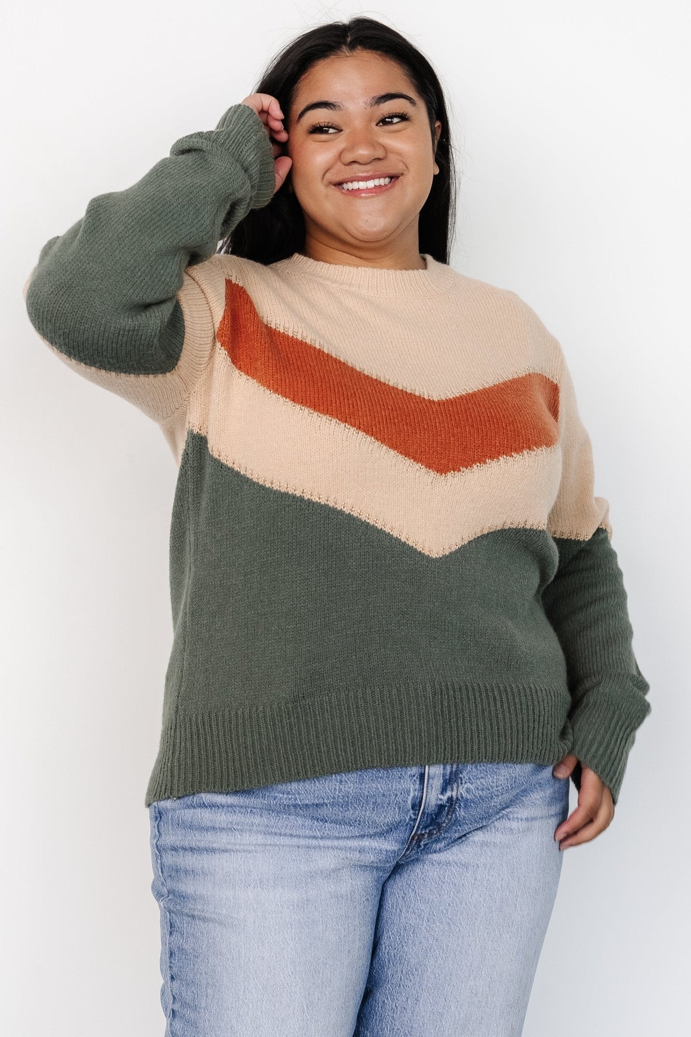 Rowen Color Block Sweater | Natural + Green