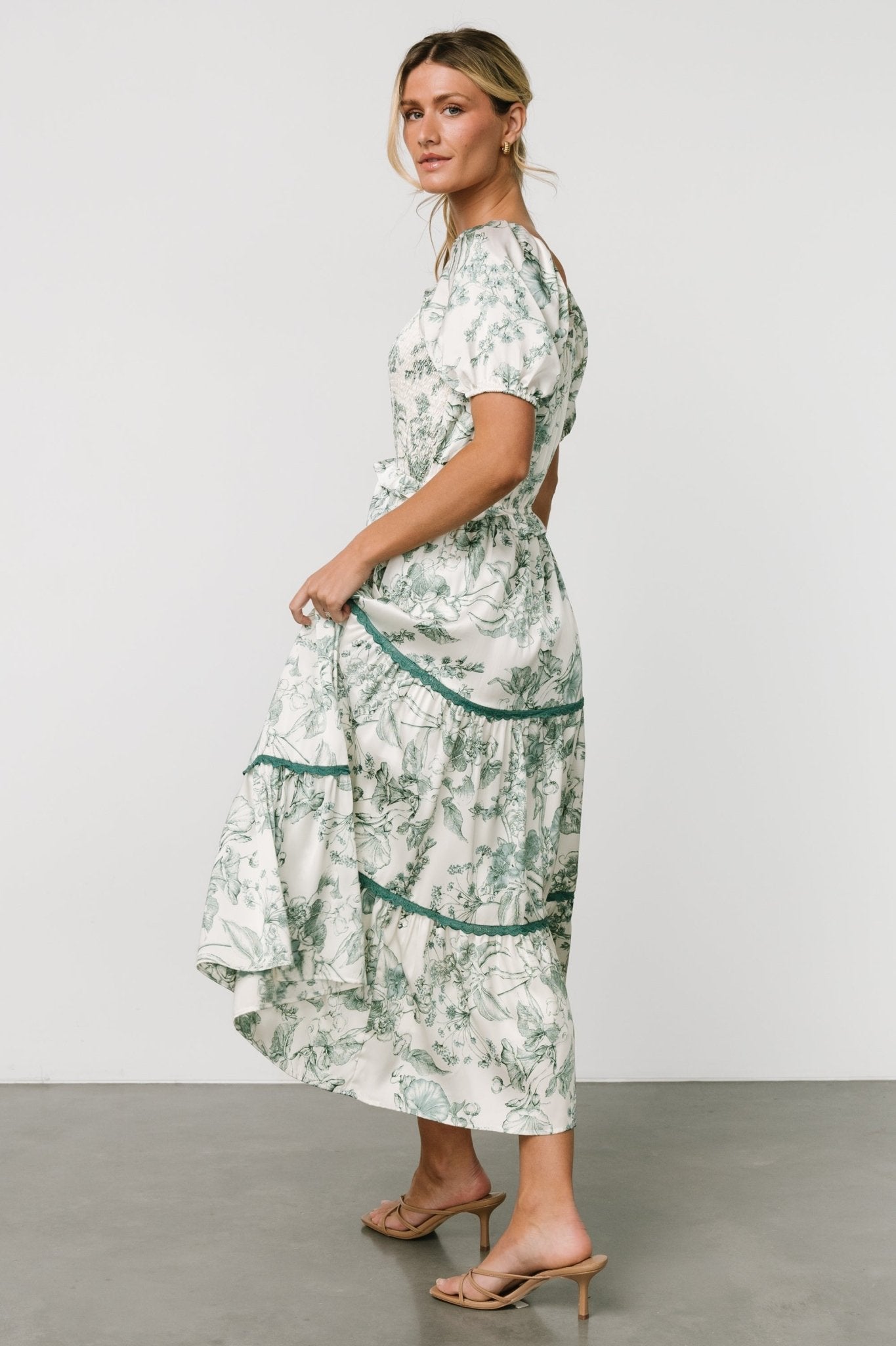 Ruthie Tiered Midi Dress | Green Print