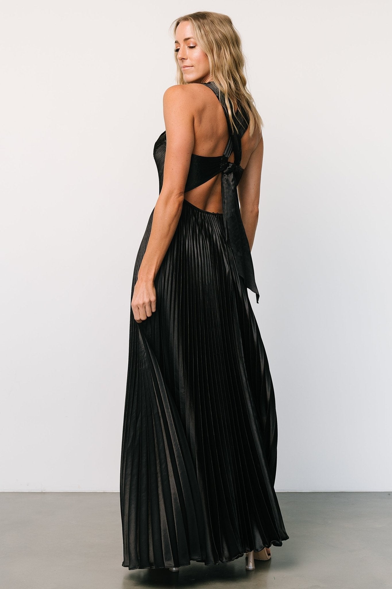 Sandra Pleated Maxi Dress | Black
