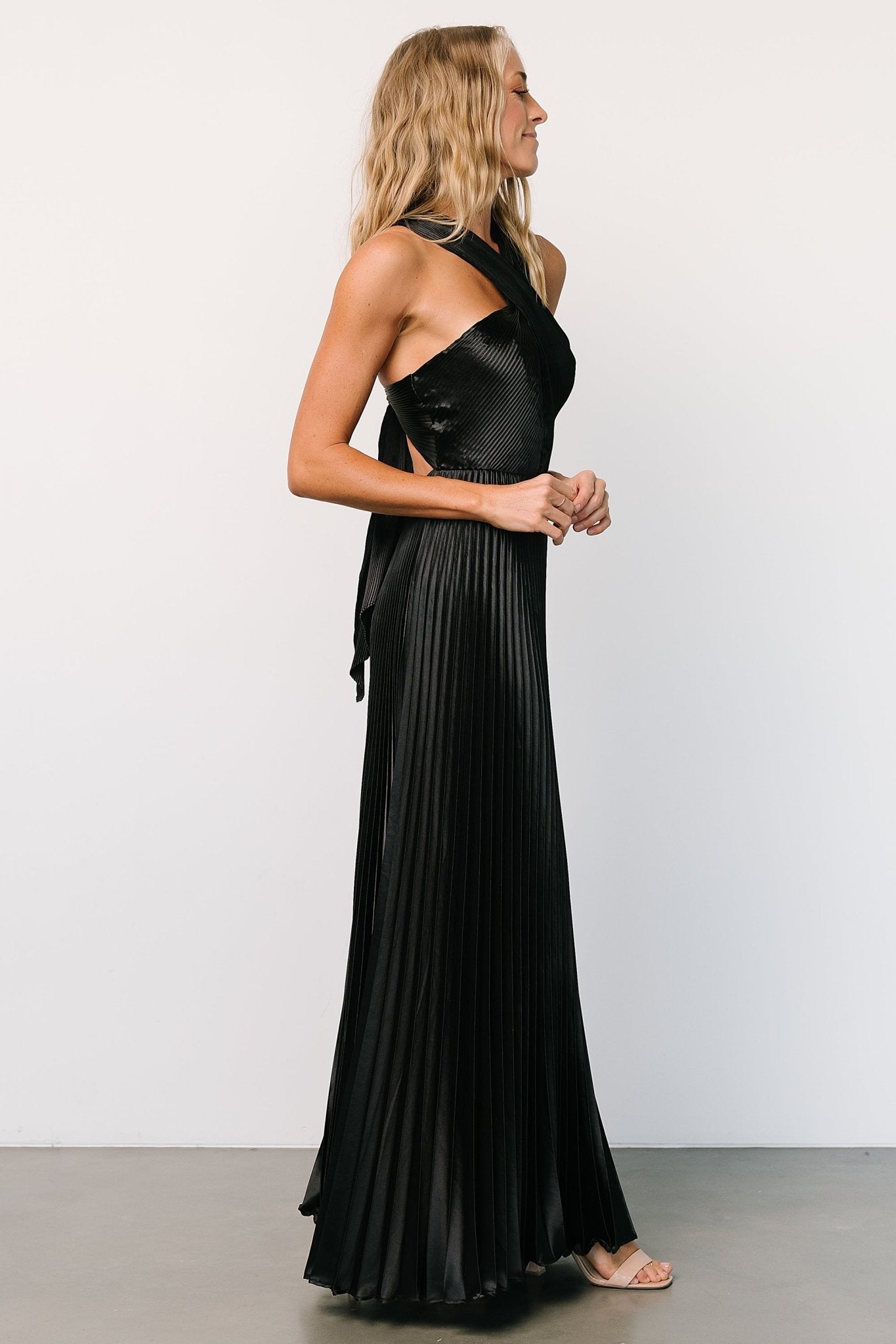 Sandra Pleated Maxi Dress | Black