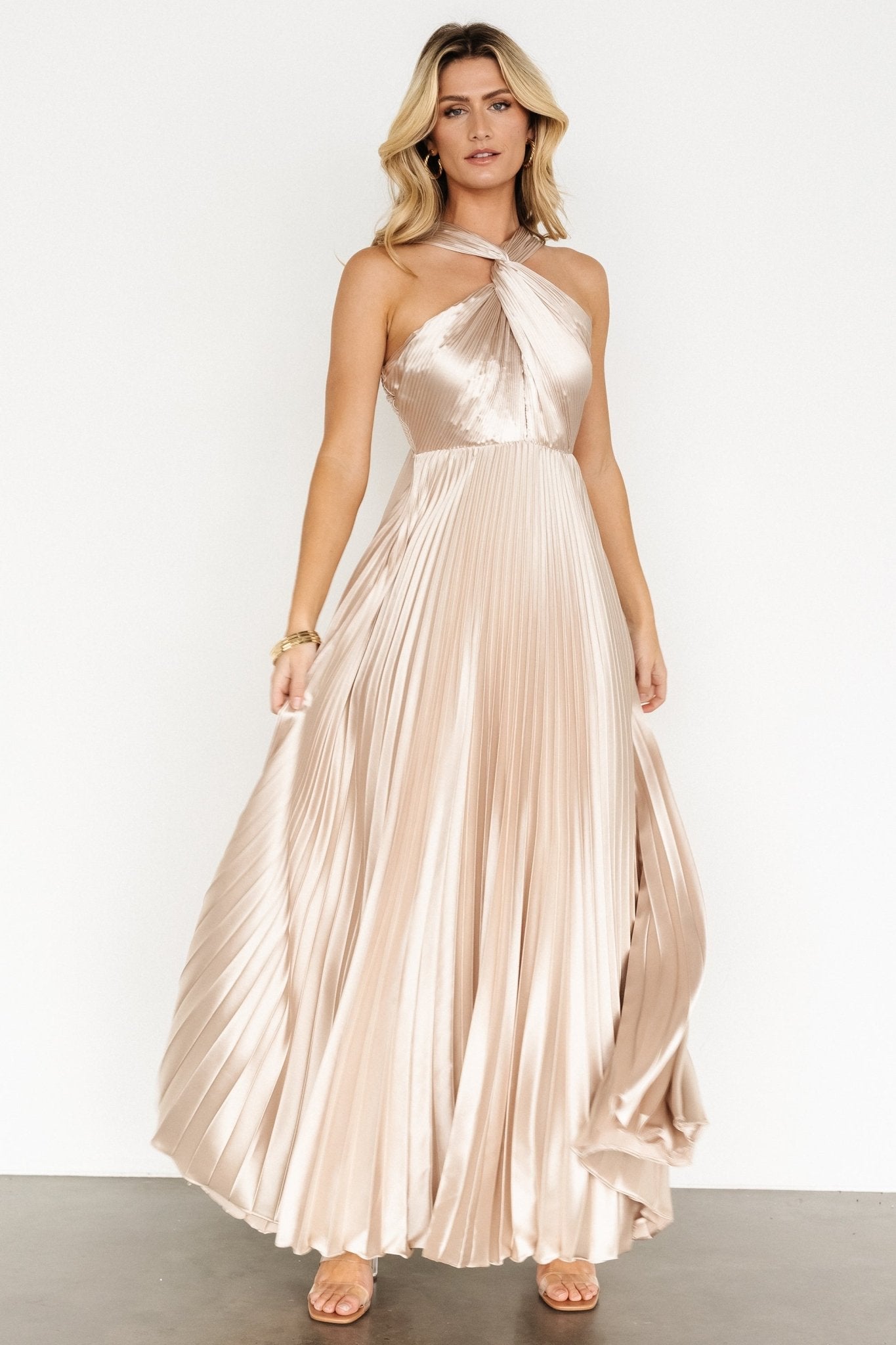 Sandra Pleated Maxi Dress | Champagne