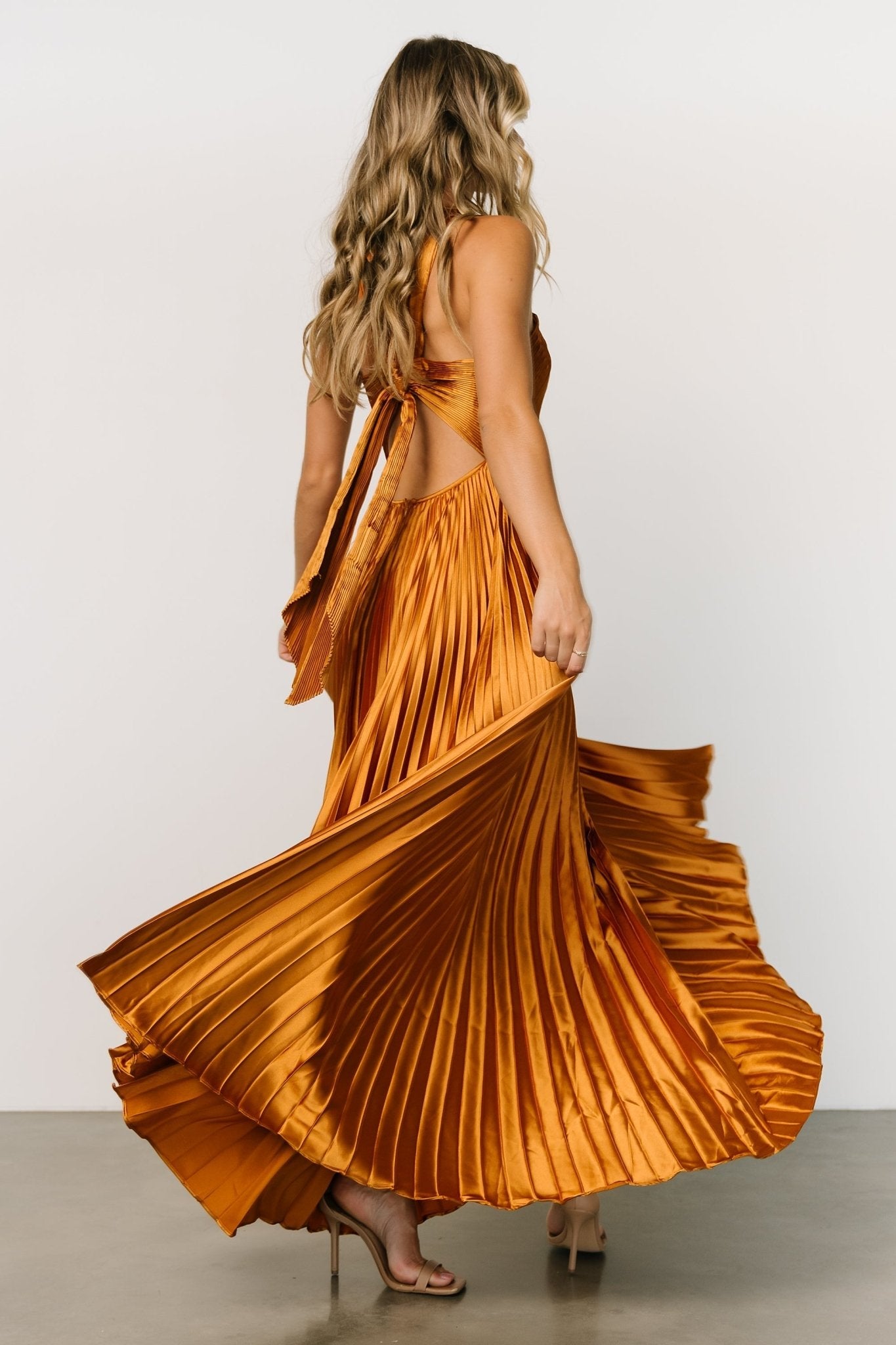 Sandra Pleated Maxi Dress | Copper