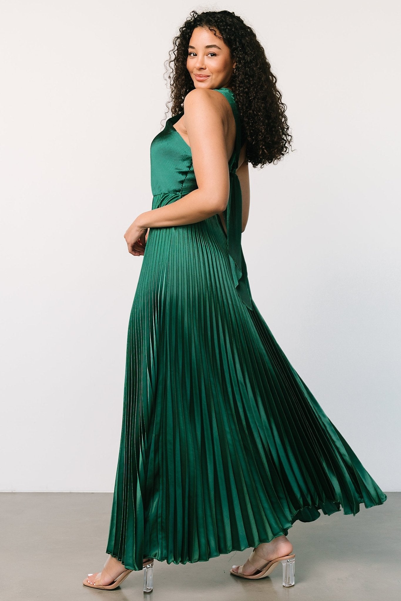 Sandra Pleated Maxi Dress | Emerald