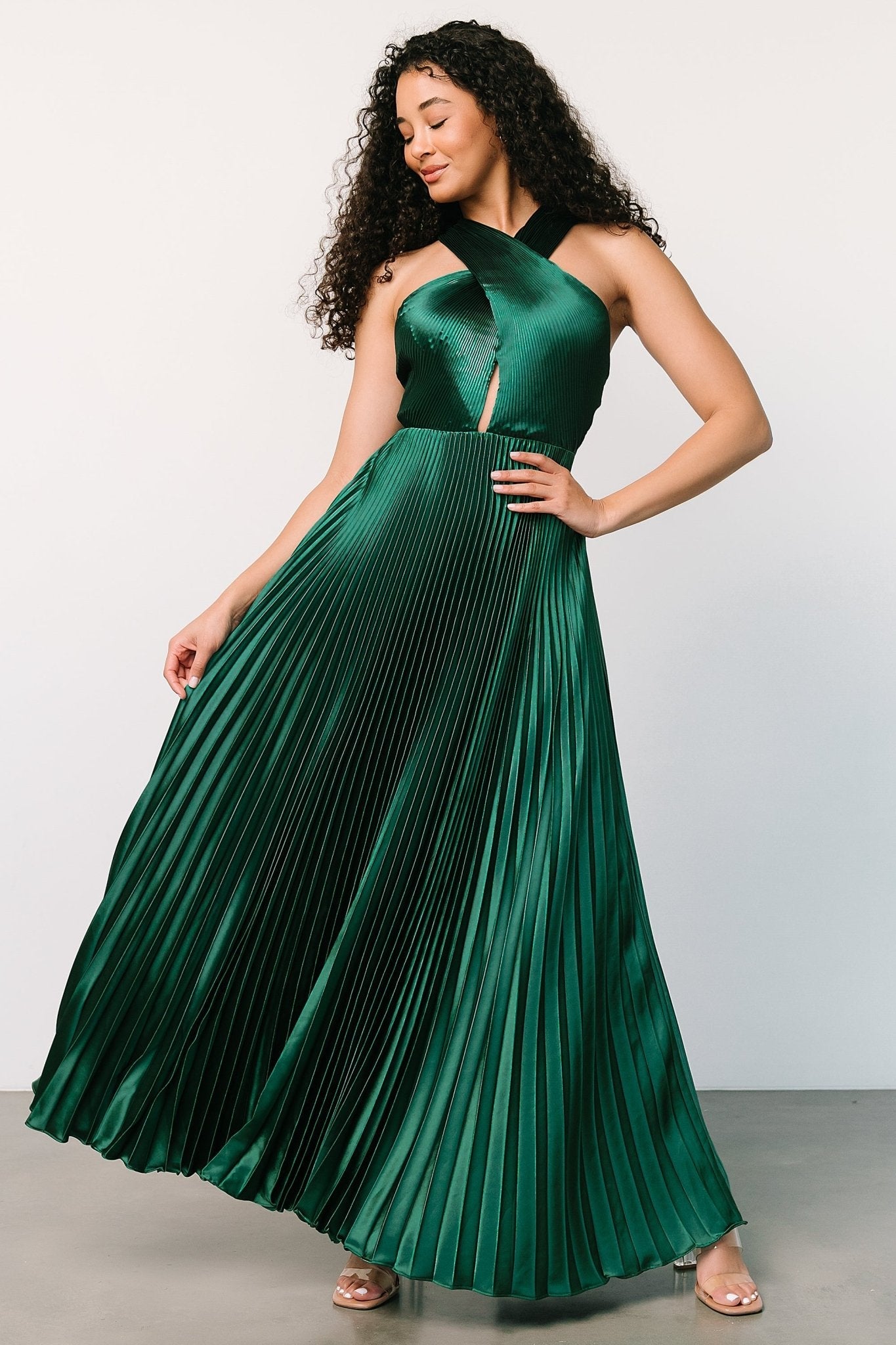 Sandra Pleated Maxi Dress | Emerald