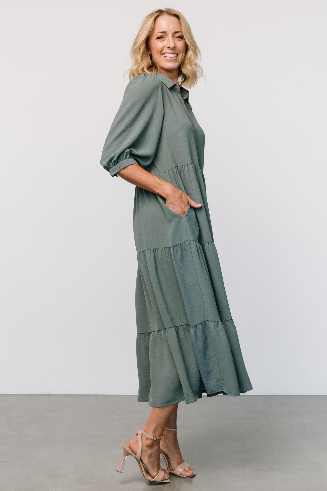 Sandy Button Tiered Dress | Jade