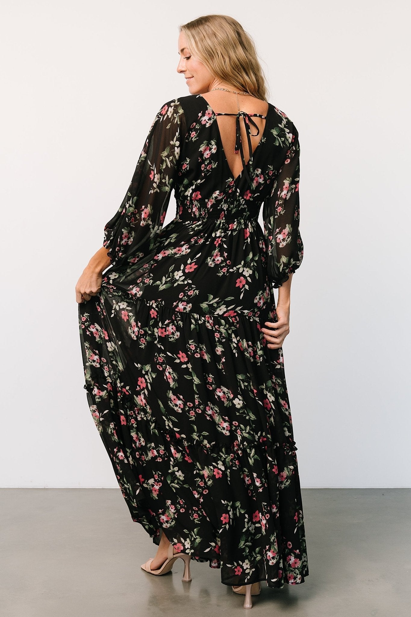 Sawyer Tiered Maxi Dress | Black + Berry