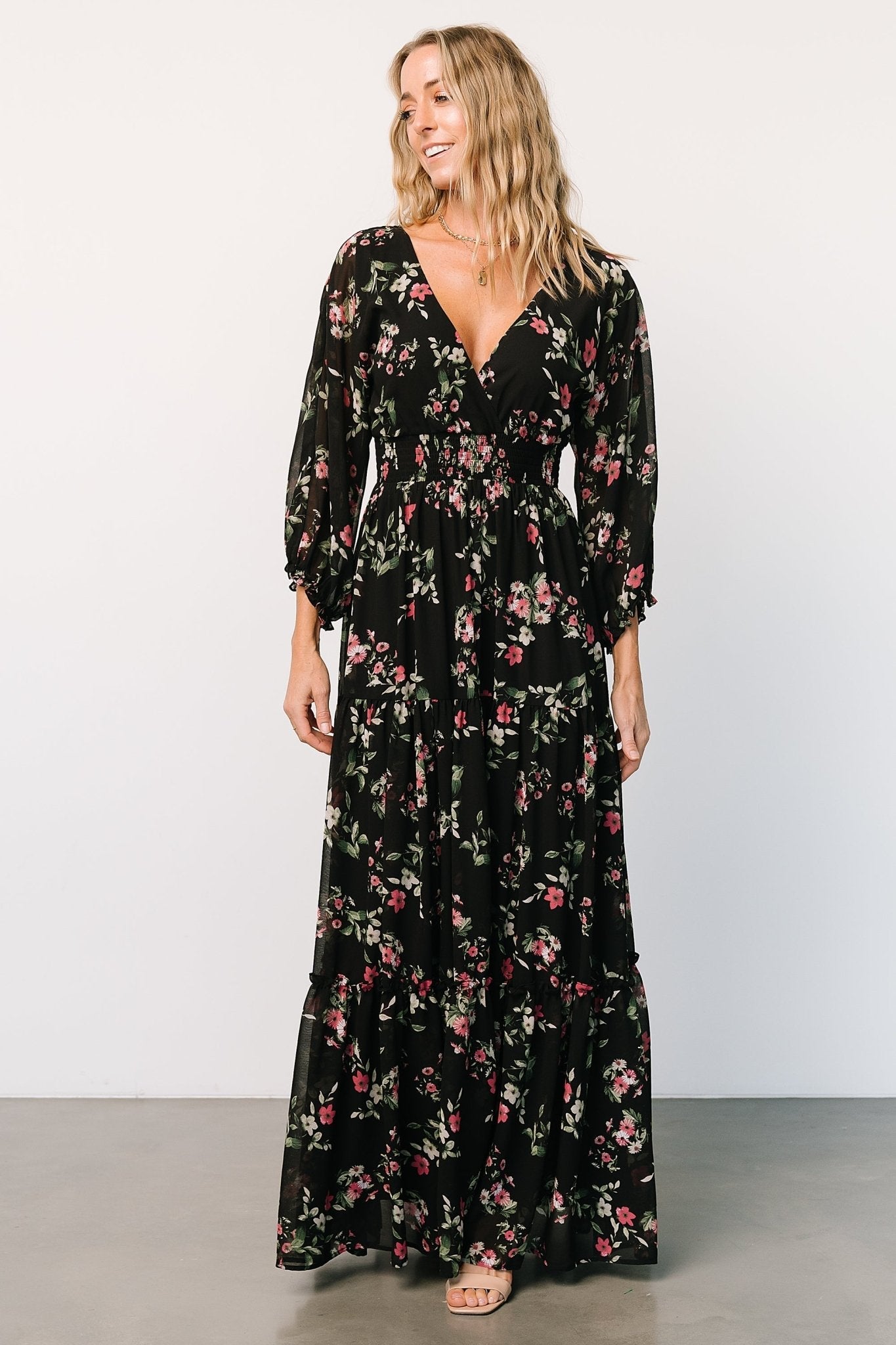 Sawyer Tiered Maxi Dress | Black + Berry