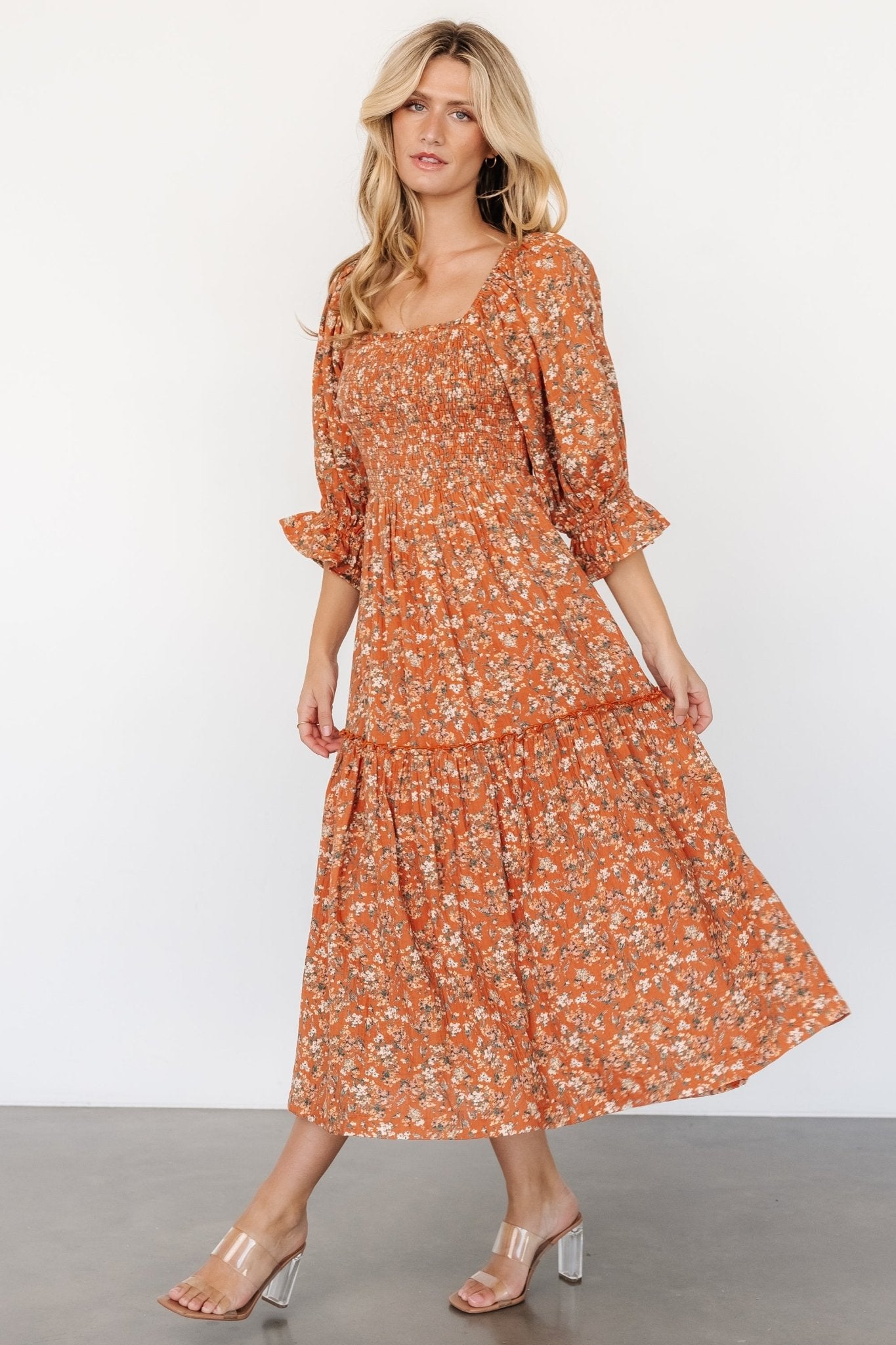 Sedona Smocked Dress | Light Rust