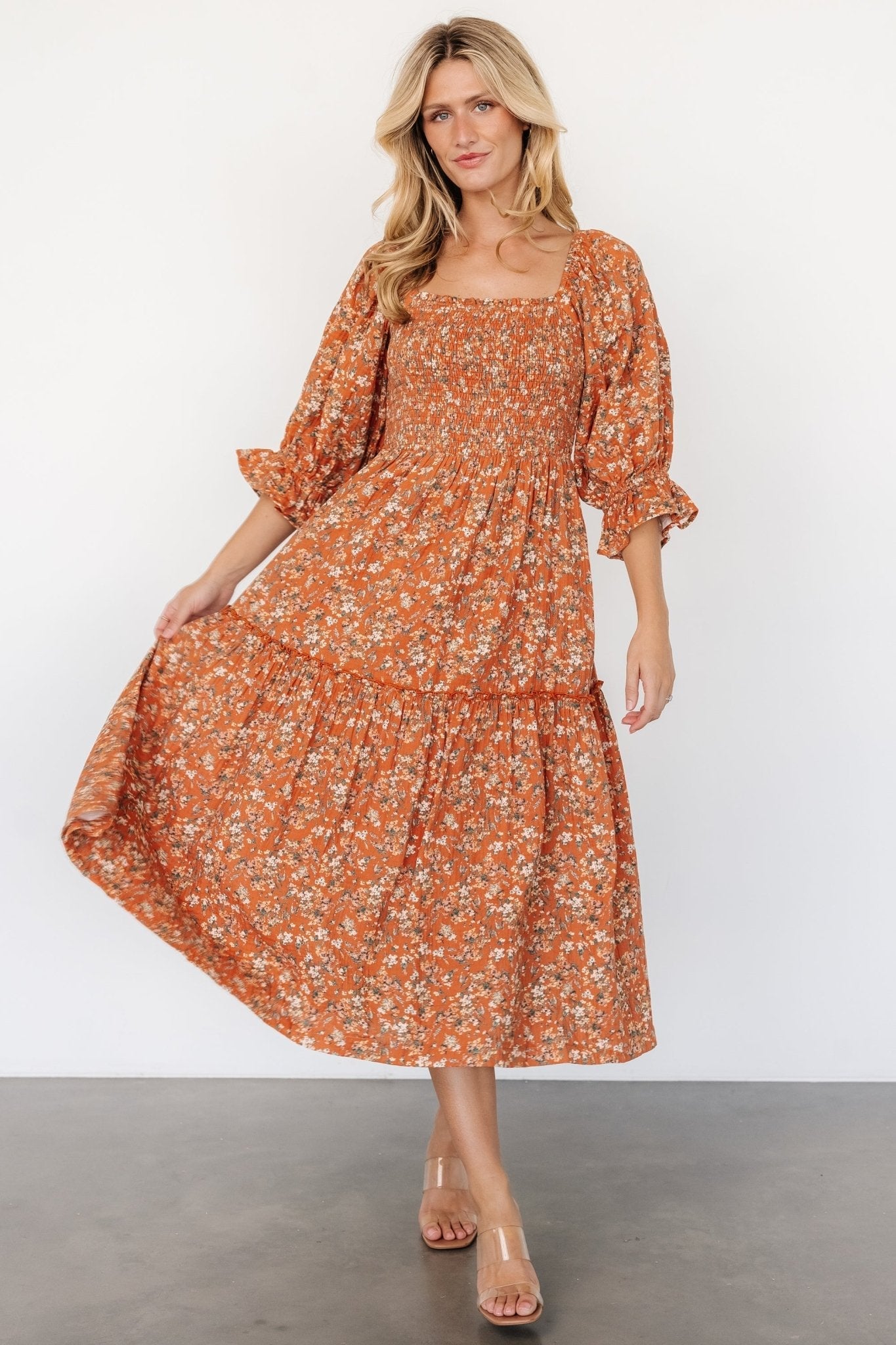 Sedona Smocked Dress | Light Rust