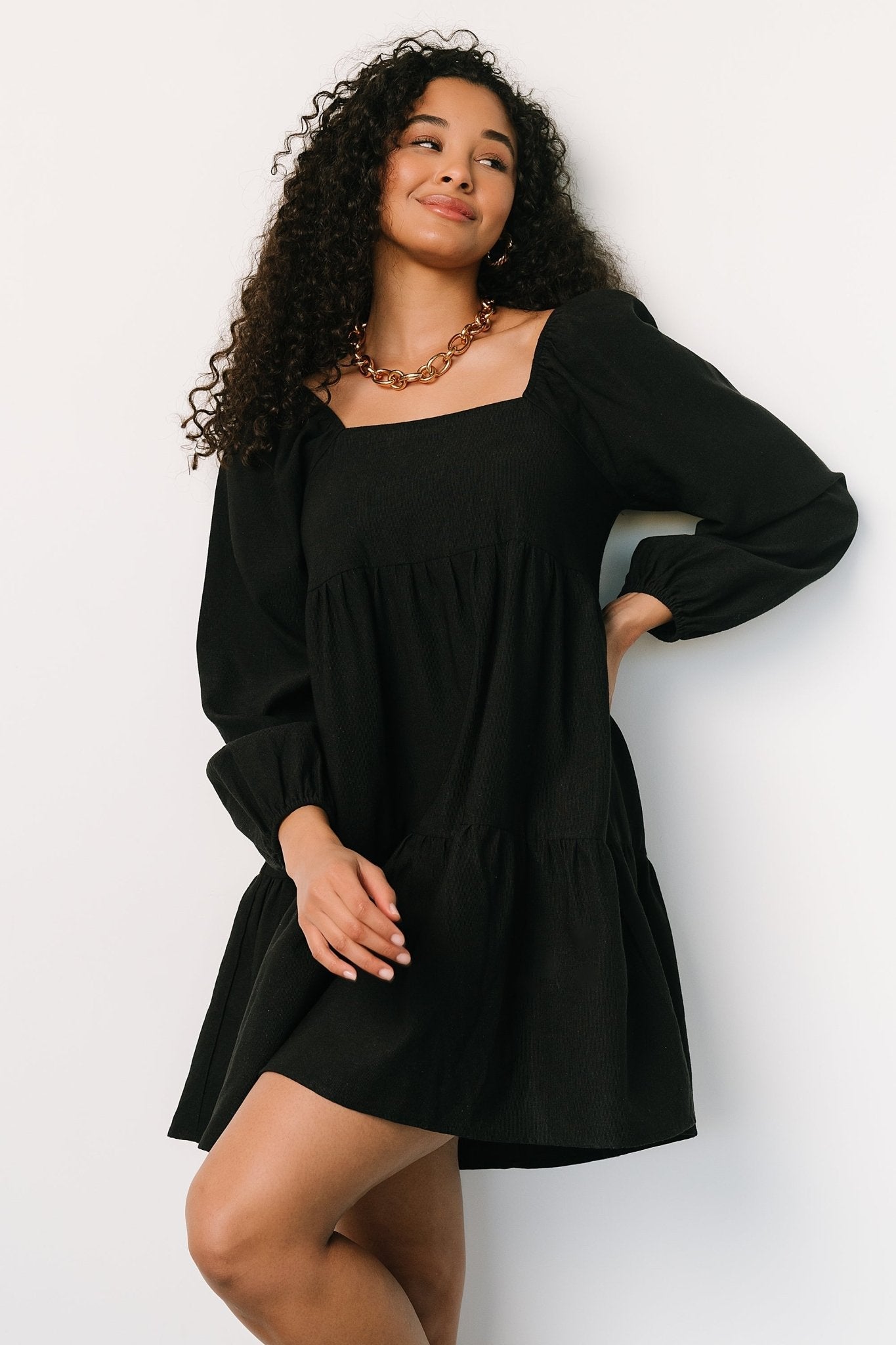 Selena Tiered Mini Dress | Black