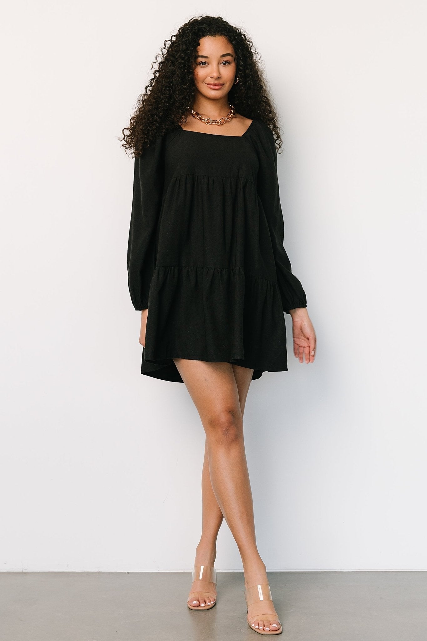 Selena Tiered Mini Dress | Black