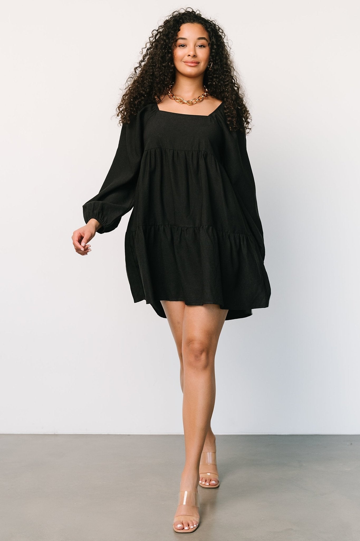 Selena Tiered Mini Dress | Black