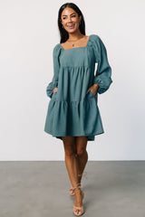Selena Tiered Mini Dress | Vintage Teal