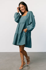 Selena Tiered Mini Dress | Vintage Teal