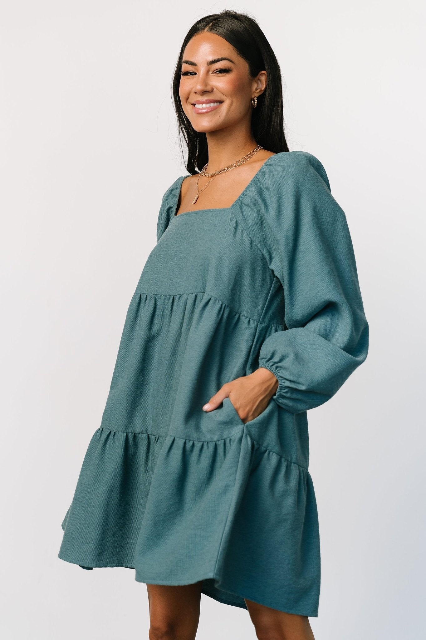 Selena Tiered Mini Dress | Vintage Teal