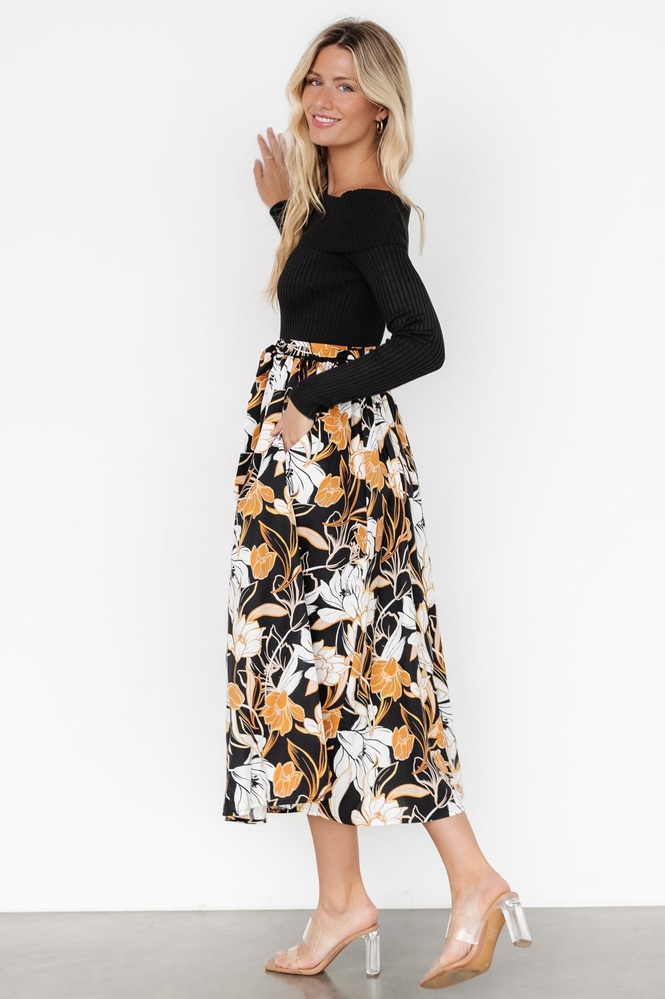 Selma Off Shoulder Dress | Black Multi