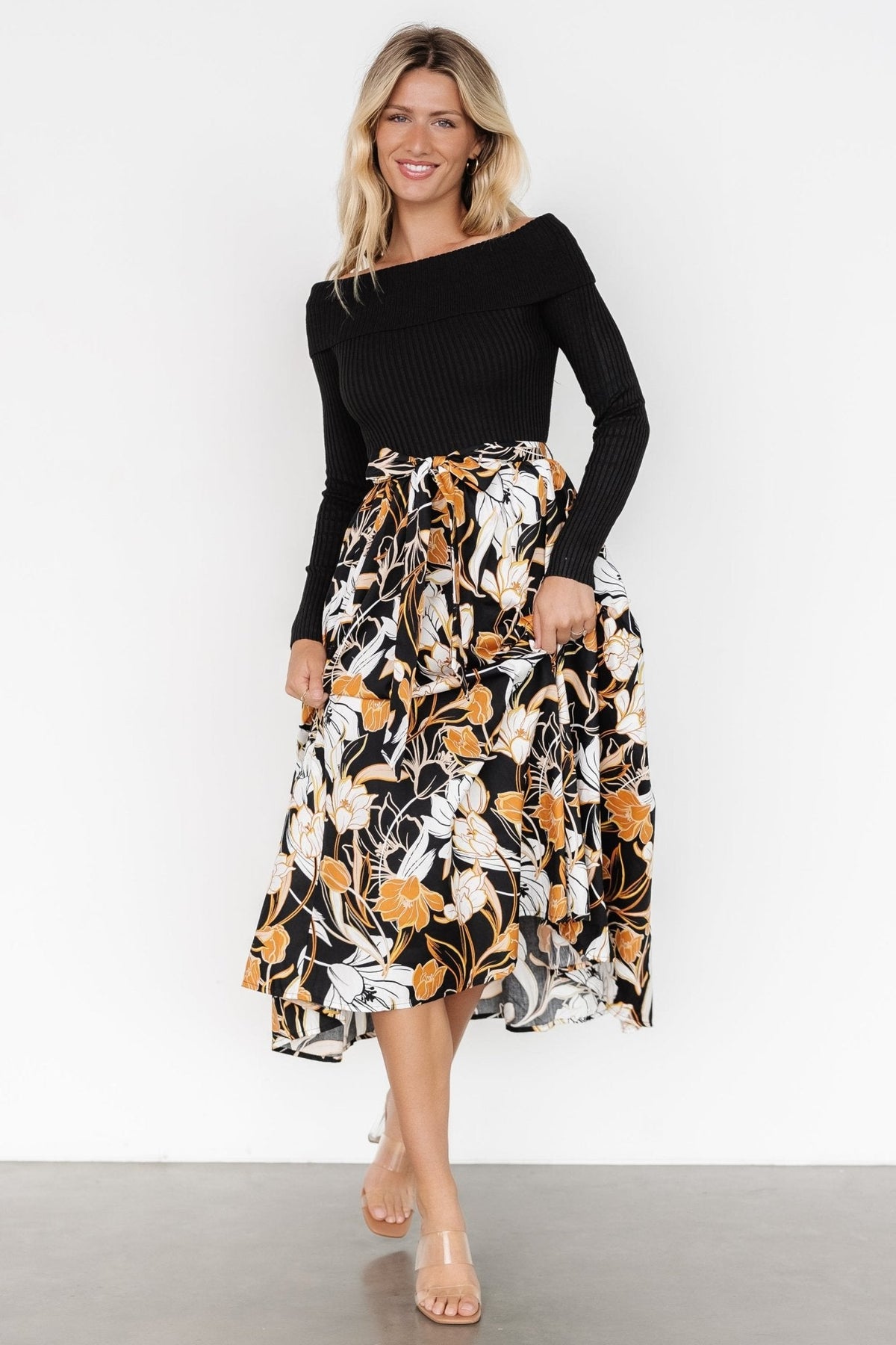 Selma Off Shoulder Dress | Black Multi