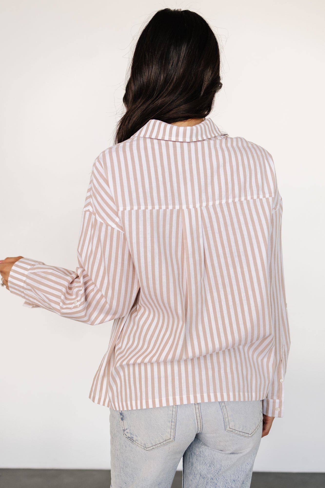 Shasta Button Up Top | Beige Stripe