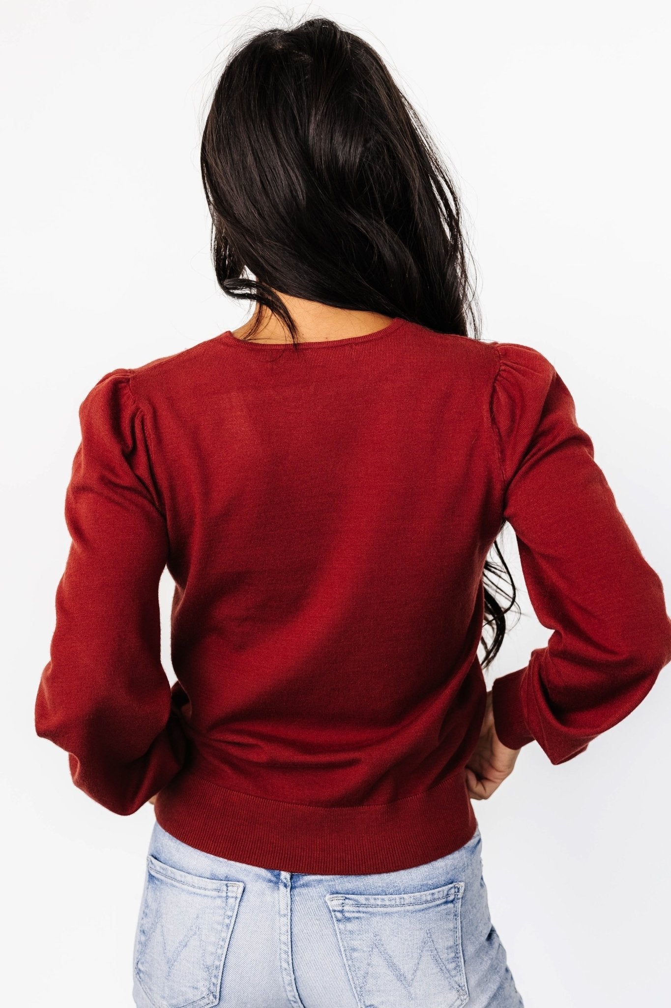 Sheila V Neck Sweater Top | Brick