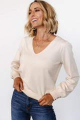 Sheila V Neck Sweater Top | Ivory