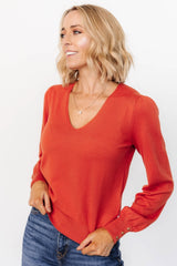 Sheila V Neck Sweater Top | Light Rust