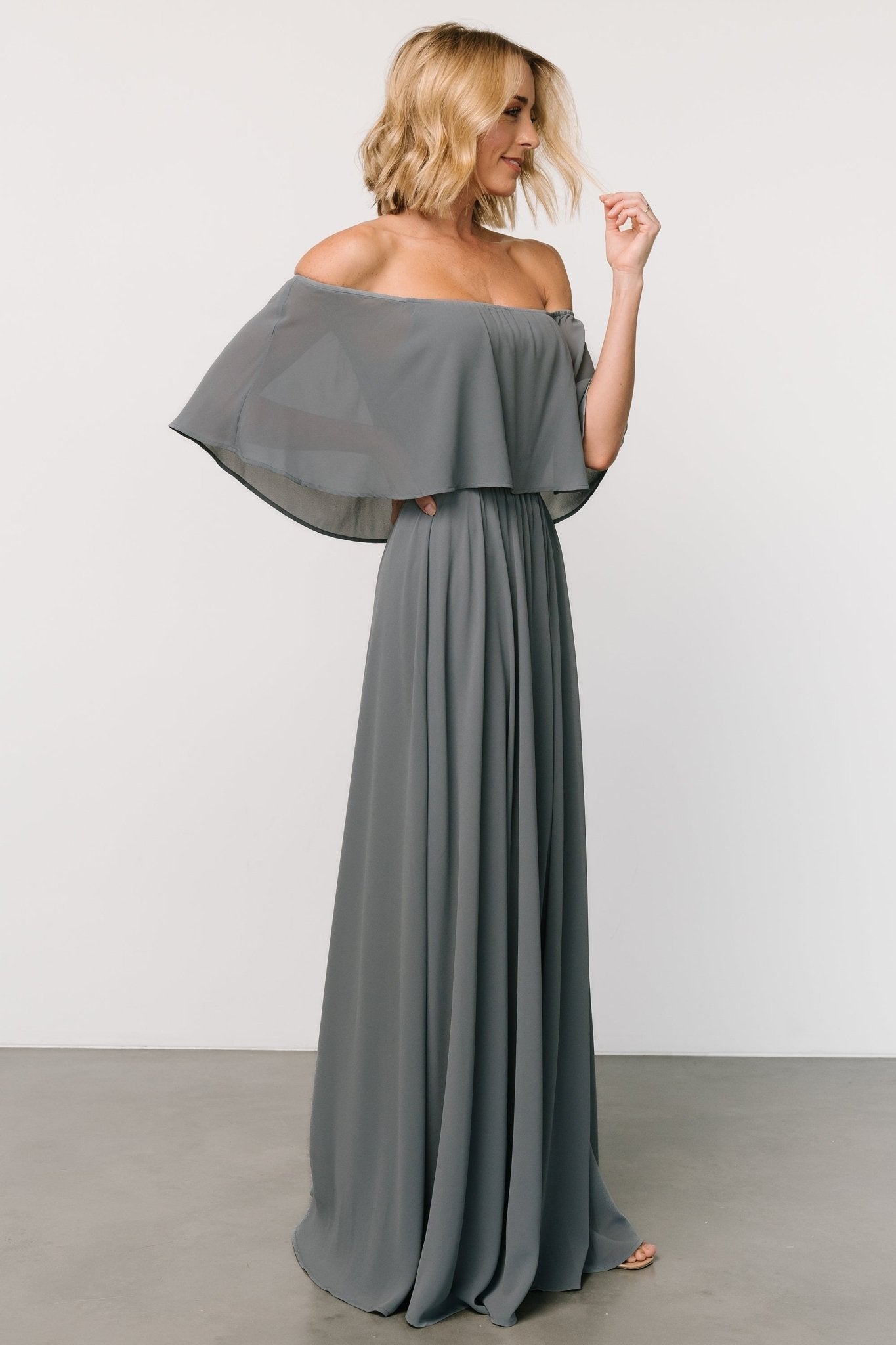 Sonia Off Shoulder Maxi Dress | Dusty Blue