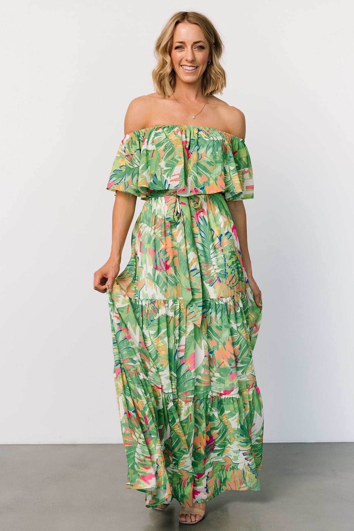 Sonoma Off Shoulder Maxi Dress | Green Multi