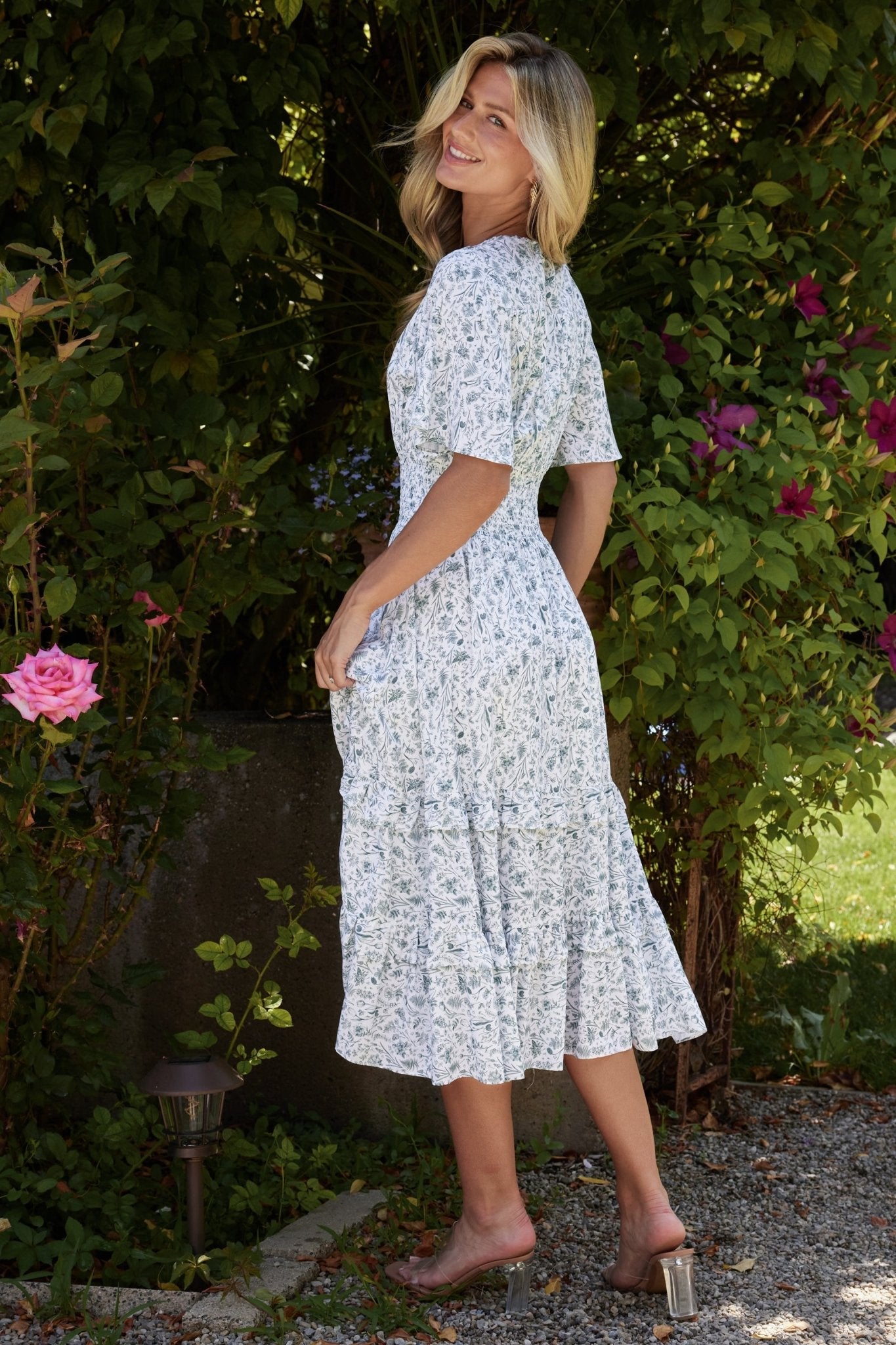 Spell Boho Midi Dress | White + Sage