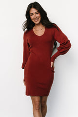 Suki V Neck Sweater Dress | Brick