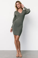 Suki V Neck Sweater Dress | Winter Green