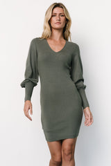 Suki V Neck Sweater Dress | Winter Green