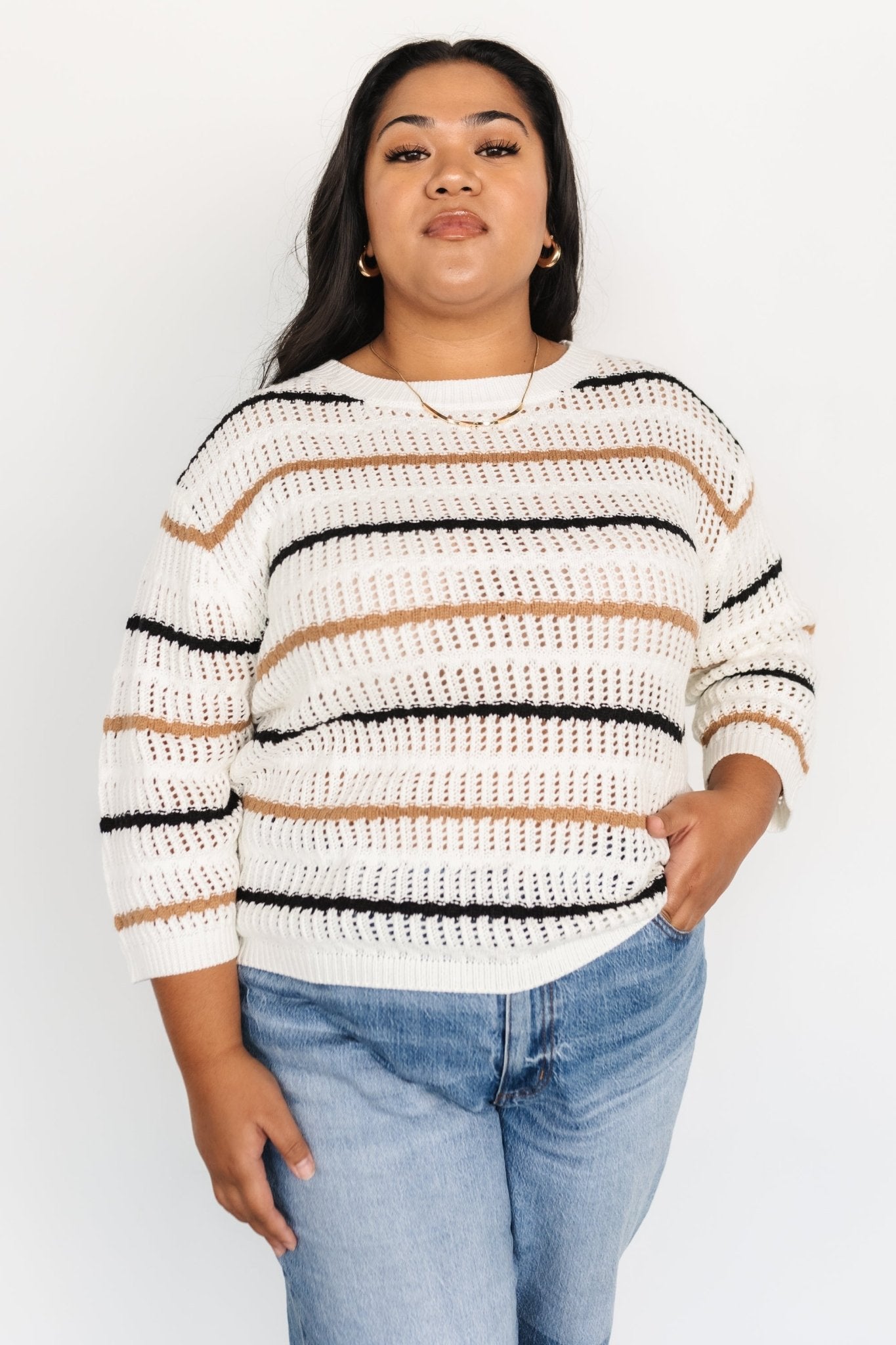 Sundance Knit Sweater Top | Ivory Multi Stripe