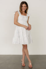 Suri Short Dress | Off White + Blue Floral