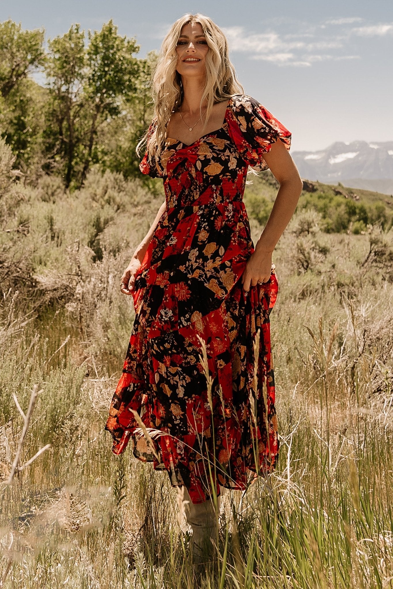 Suzy Maxi Dress | Black + Red Multi