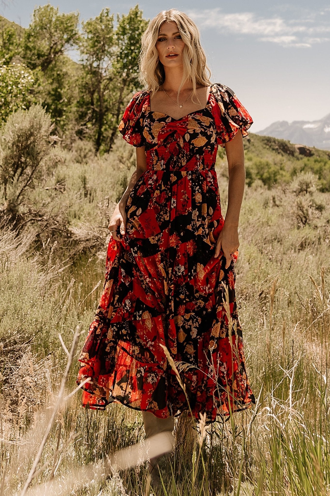 Suzy Maxi Dress | Black + Red Multi