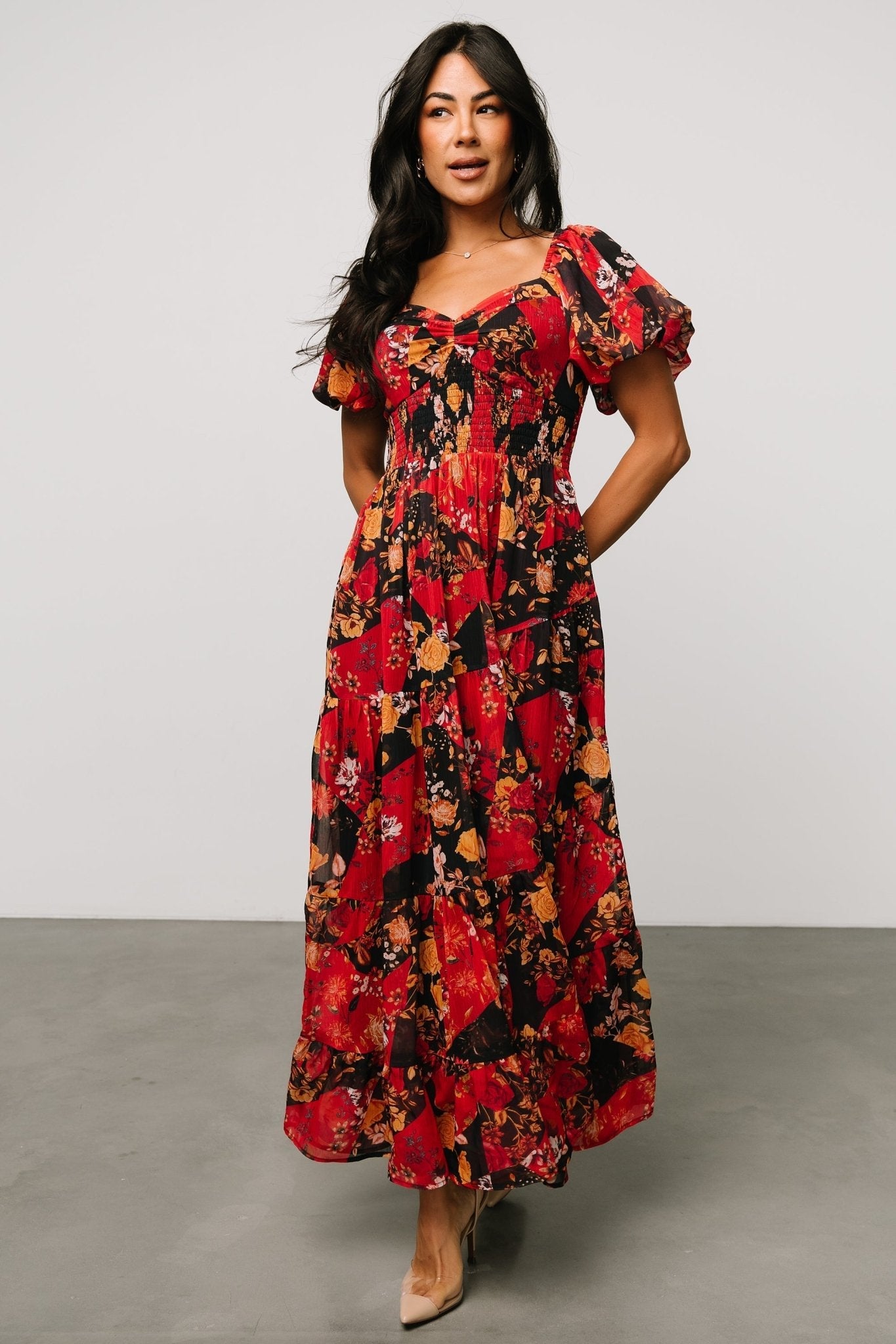 Suzy Maxi Dress | Black + Red Multi