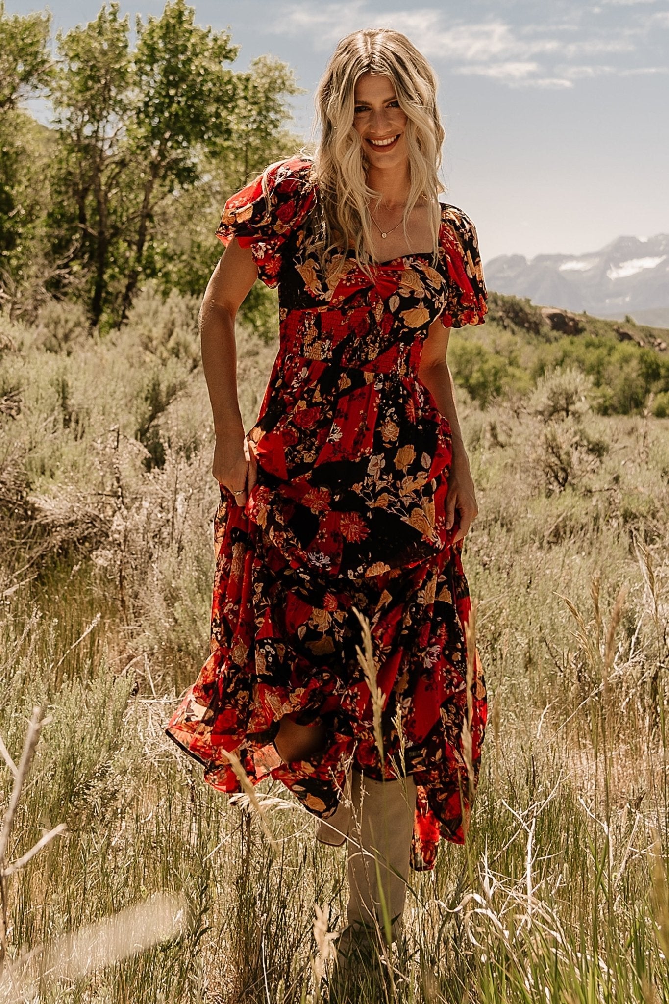 Suzy Maxi Dress | Black + Red Multi