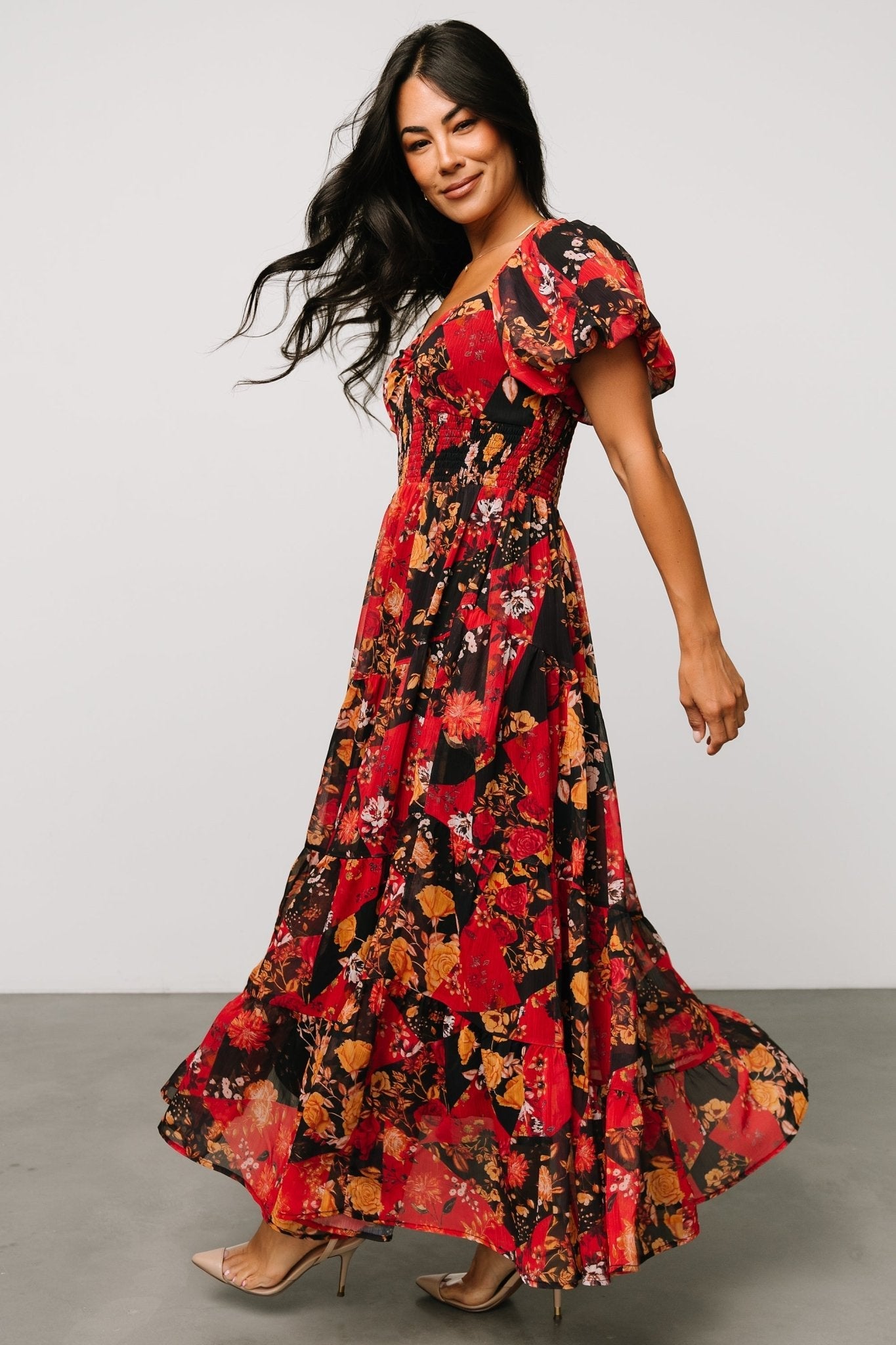 Suzy Maxi Dress | Black + Red Multi