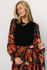 Sylvie Tiered Midi Dress | Black Multi